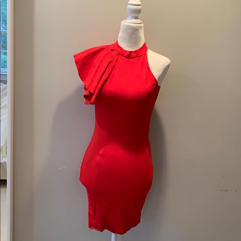 Love...Ady One Sleeve Ruffle Bodycon Dress